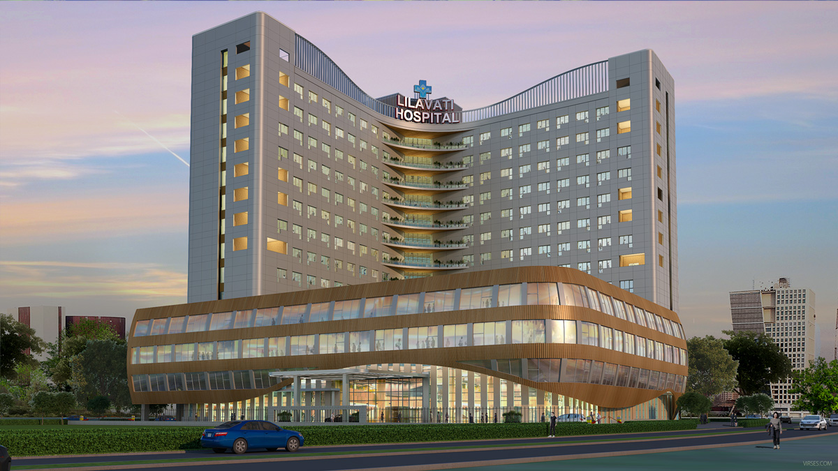 architectural rendering of high-rise building in evening