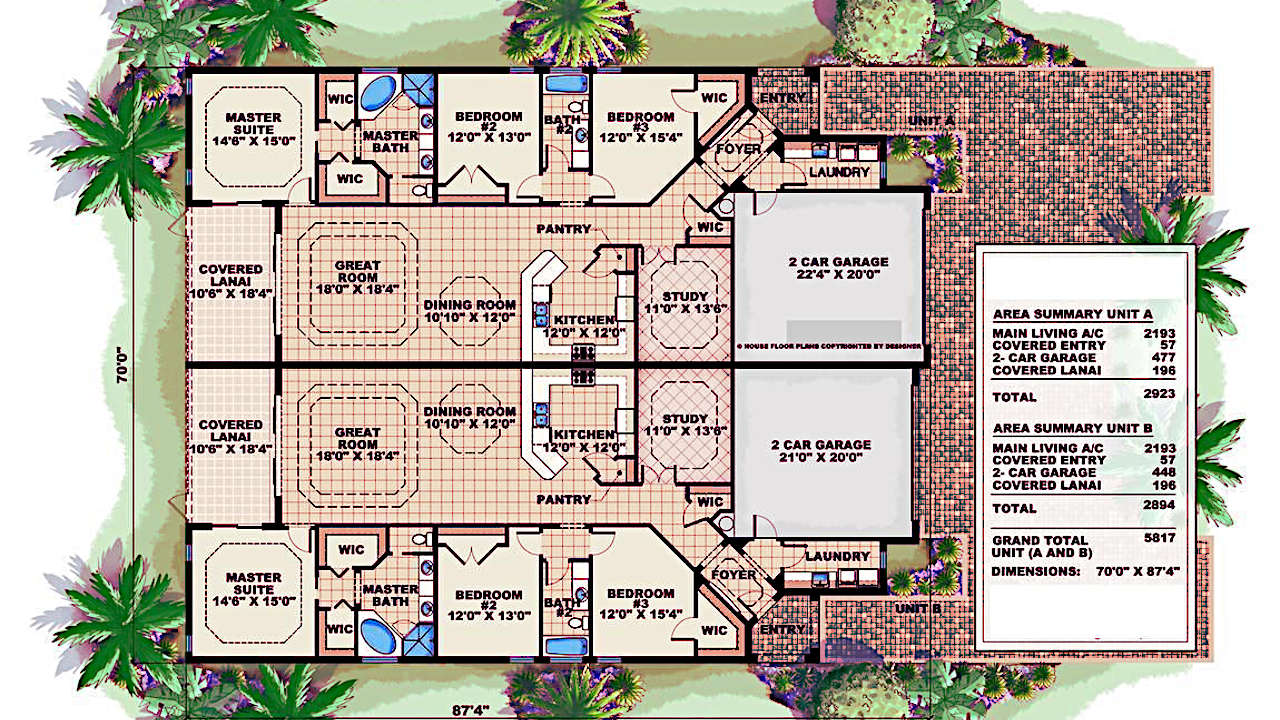2d color house floor plan rendering