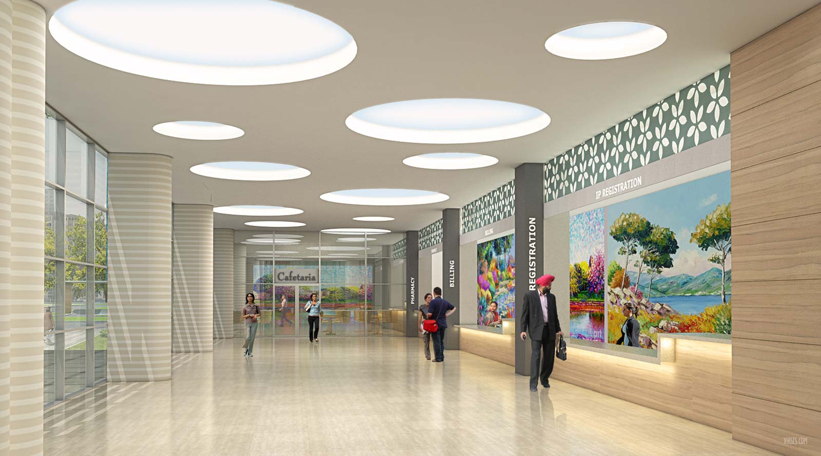 architectural rendering hospital lobby interior