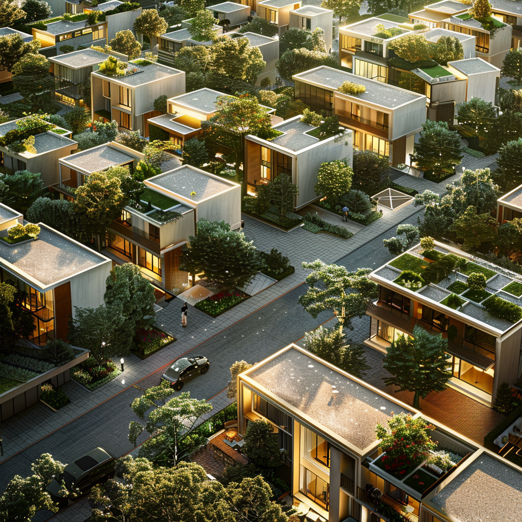 architectural rendering aerial view residential community houses